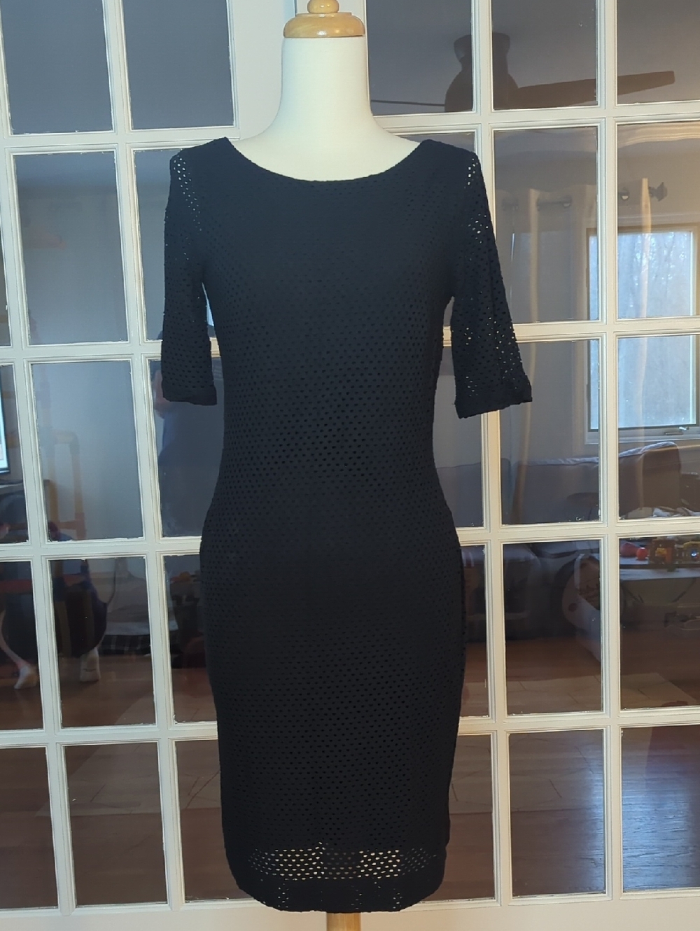Banana Republic Black Eyelet Midi Sheath Dress